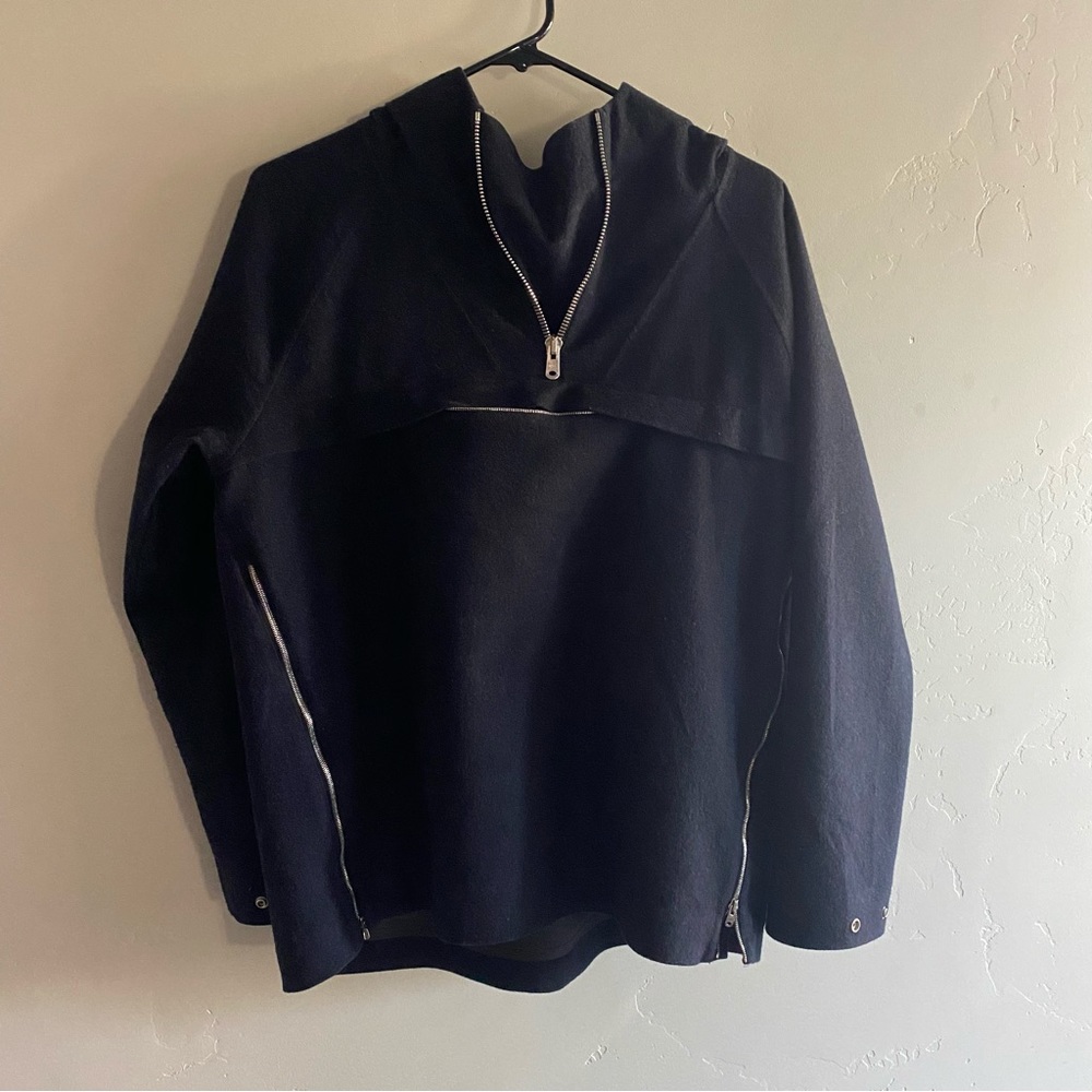 Norse Projects navy waterproof wool hoodie anorak 36 unisex kangaroo pocket